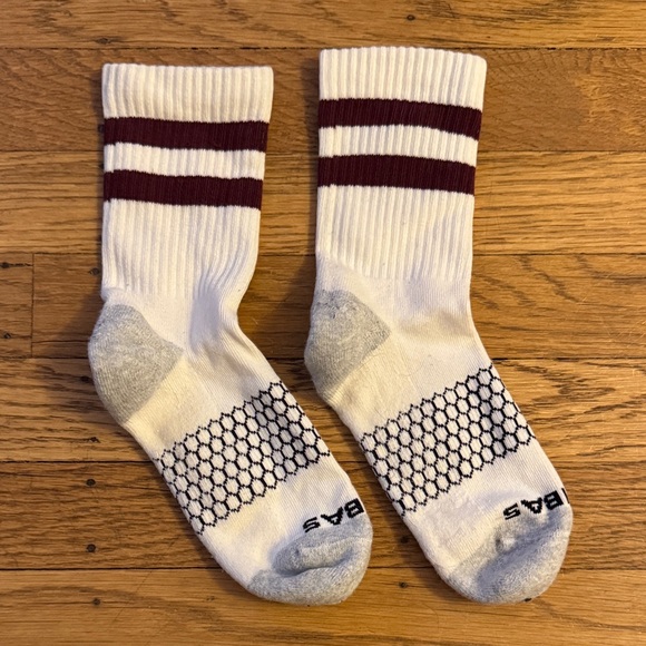 Bombas - White Athletic Socks with burgundy stripes (like new) (size: 6-10) - Picture 1 of 3